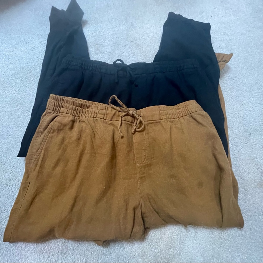 Set of 2 Old Navy Black and Brown Straight Leg Pants linen blend size S/L